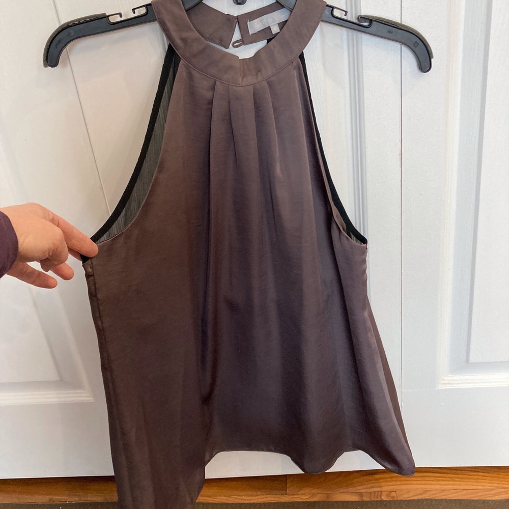 Taupe colored halter style dressy blouse